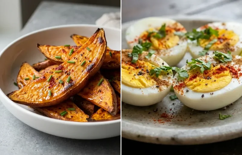Sweet Potato with Boiled Eggs with Chocolate Milk