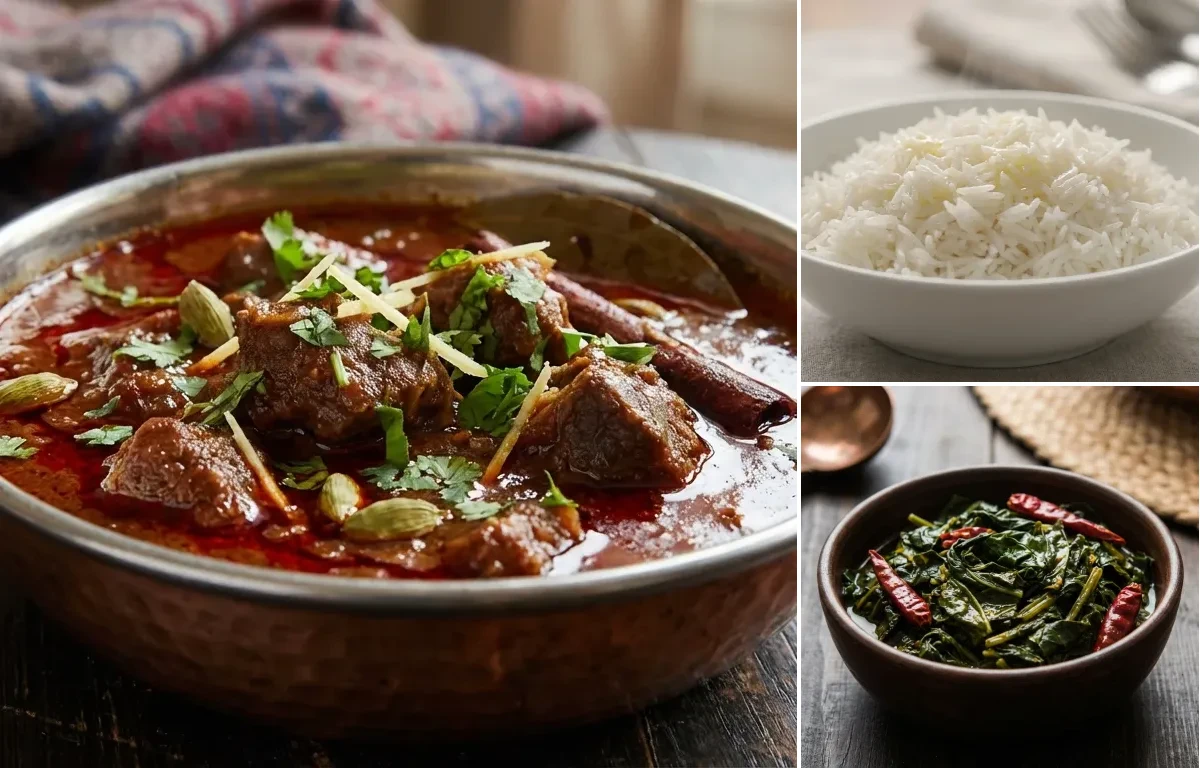 Rogan Josh with Steamed Basmati Rice and Haak Saag