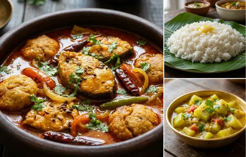 Rohu Machha Jhola with Steamed White Rice with Lauki Sabzi