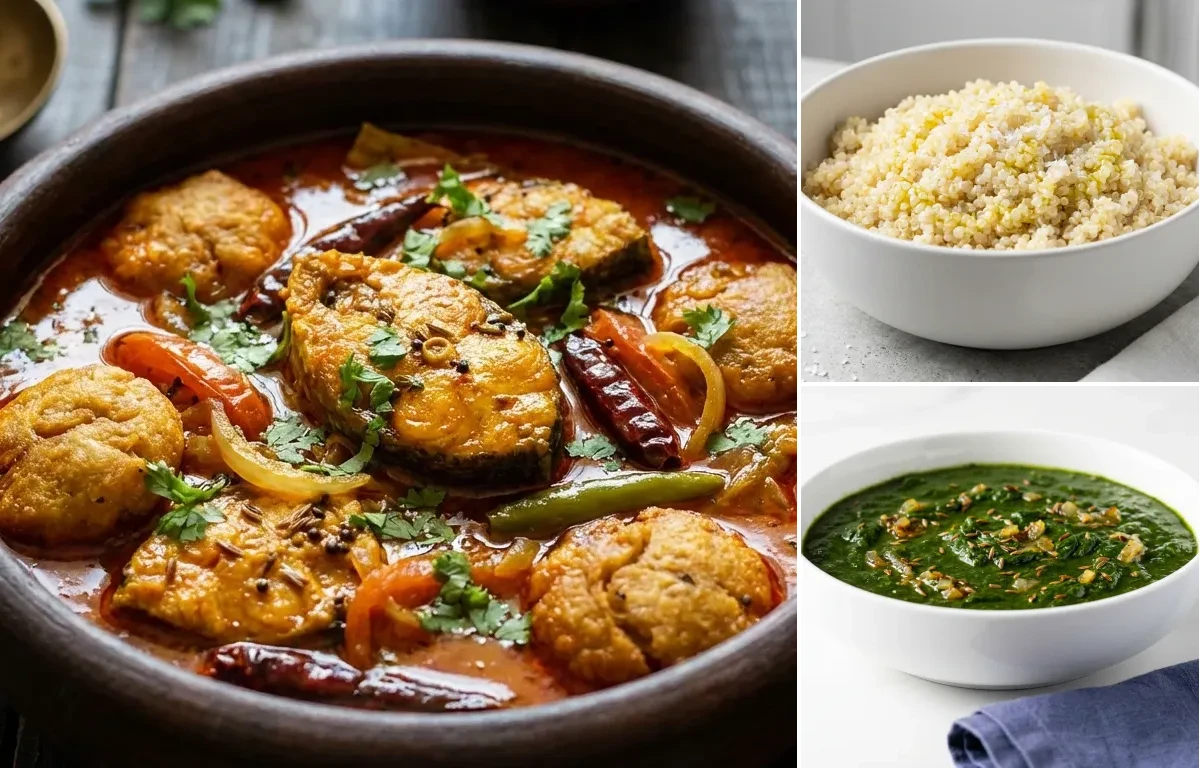 Rohu Machha Jhola with Quinoa with Jeera Palak