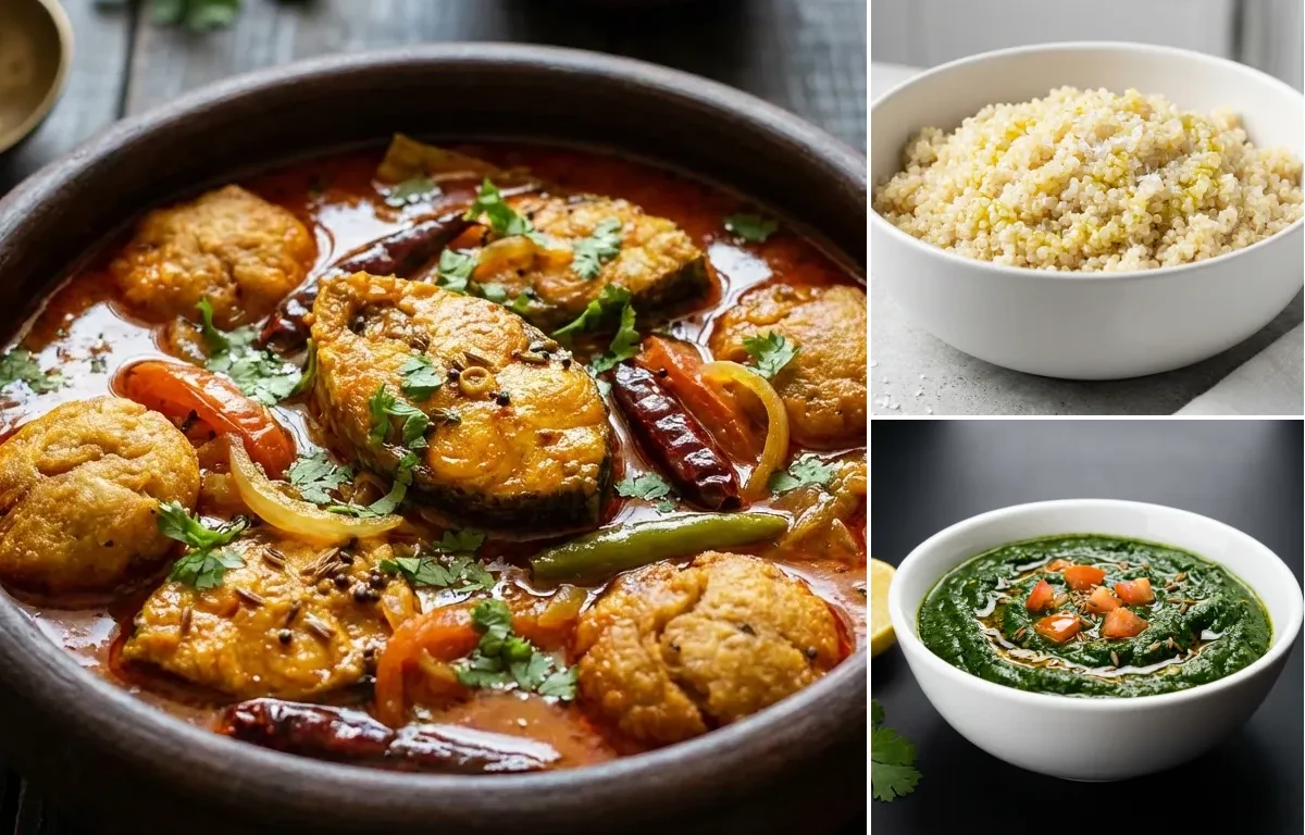 Rohu Machha Jhola with Quinoa with Palak with Lemon
