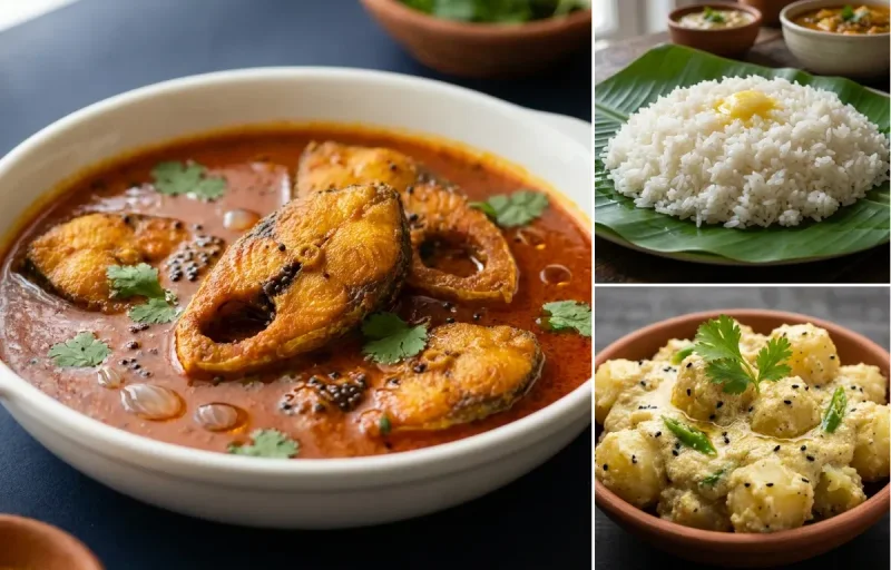 Rohu Machher Jhol with Steamed White Rice with Aloo Posto