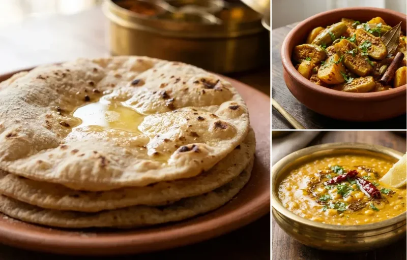 Roti with Aloo Potala Kasa and Chana Dal Tadka
