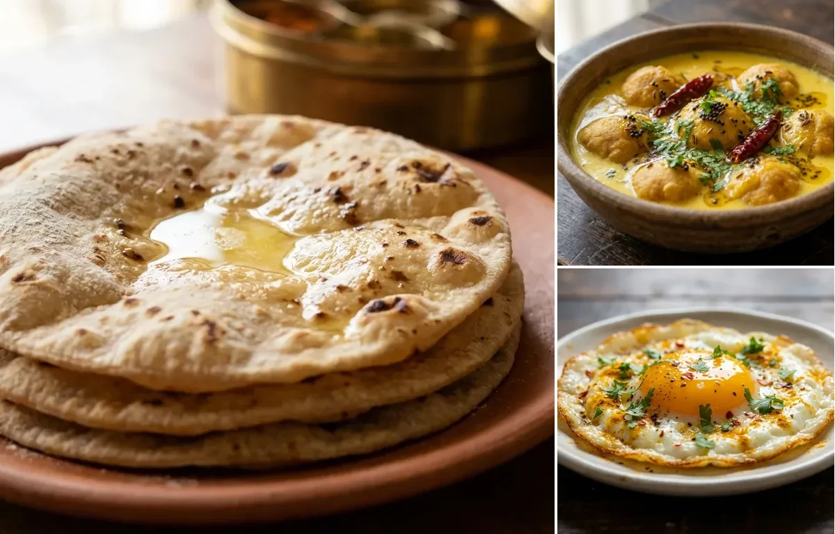 Roti with Bihari Kadhi Bari and Fried Egg