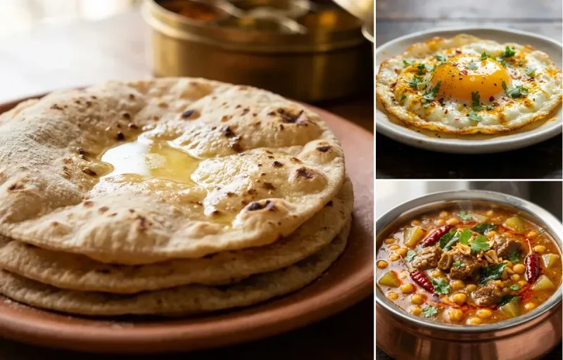 Roti with Fried Egg and Hyderabadi Mutton Dalcha