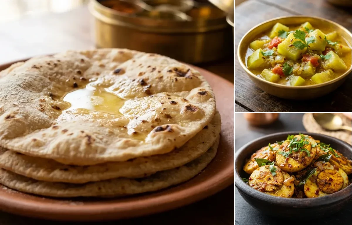 Roti with Lauki Sabzi and Egg Fry
