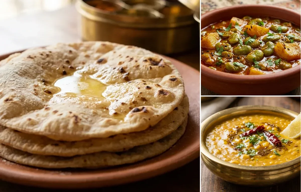 Roti with Simba Aloo Tarkari and Chana Dal Tadka