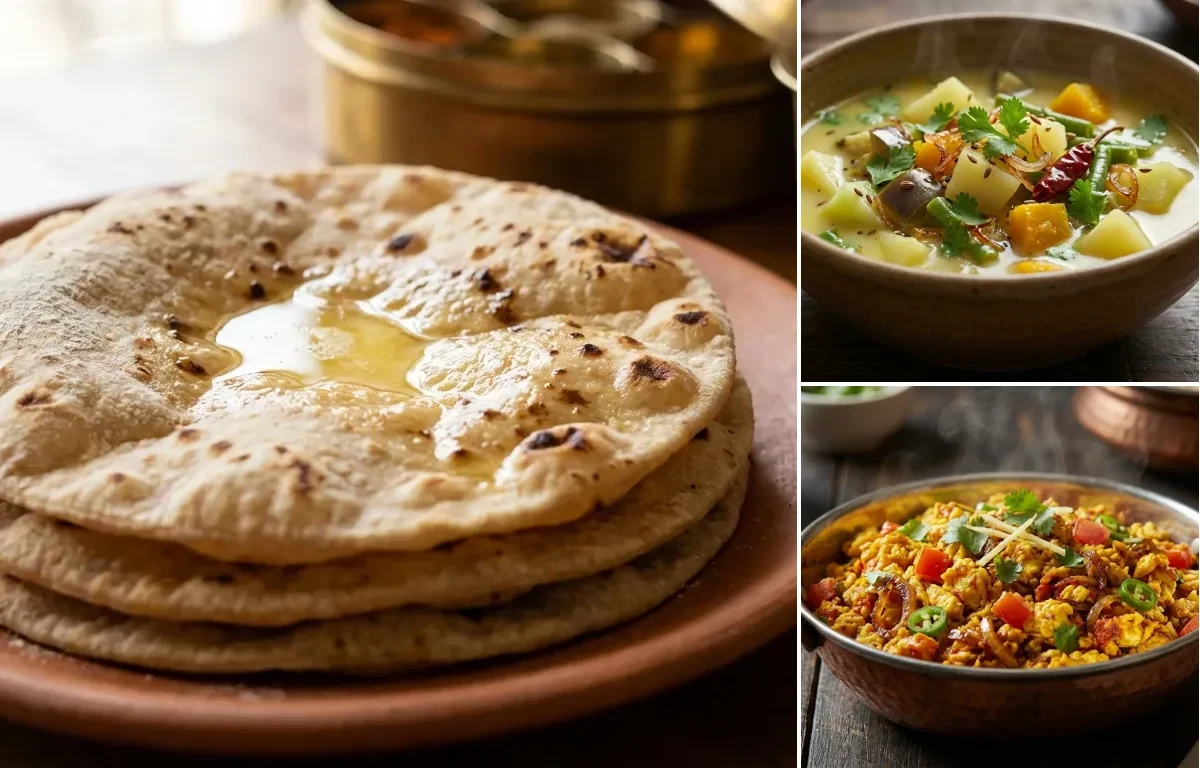 Roti with Vegetable Santula and Anda Bhurji