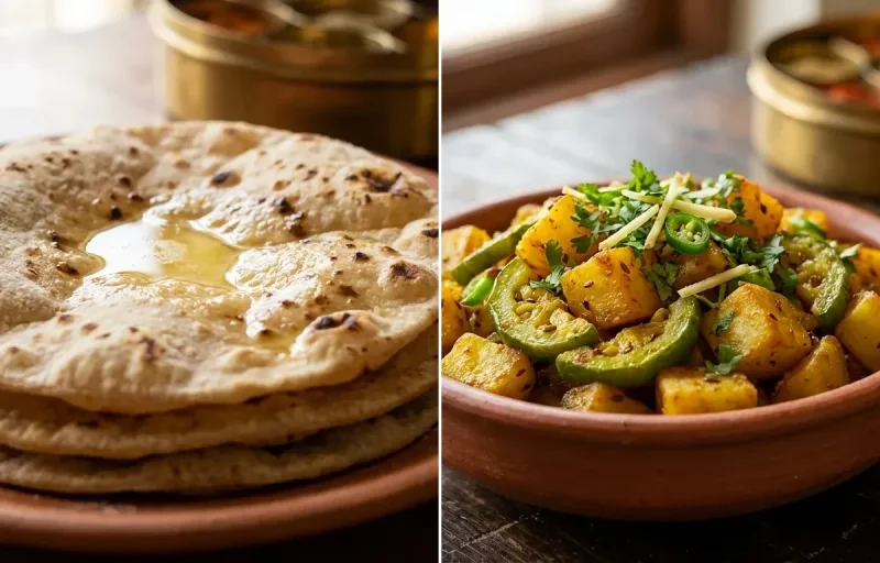 Roti with Aloo Parwal Bhujia