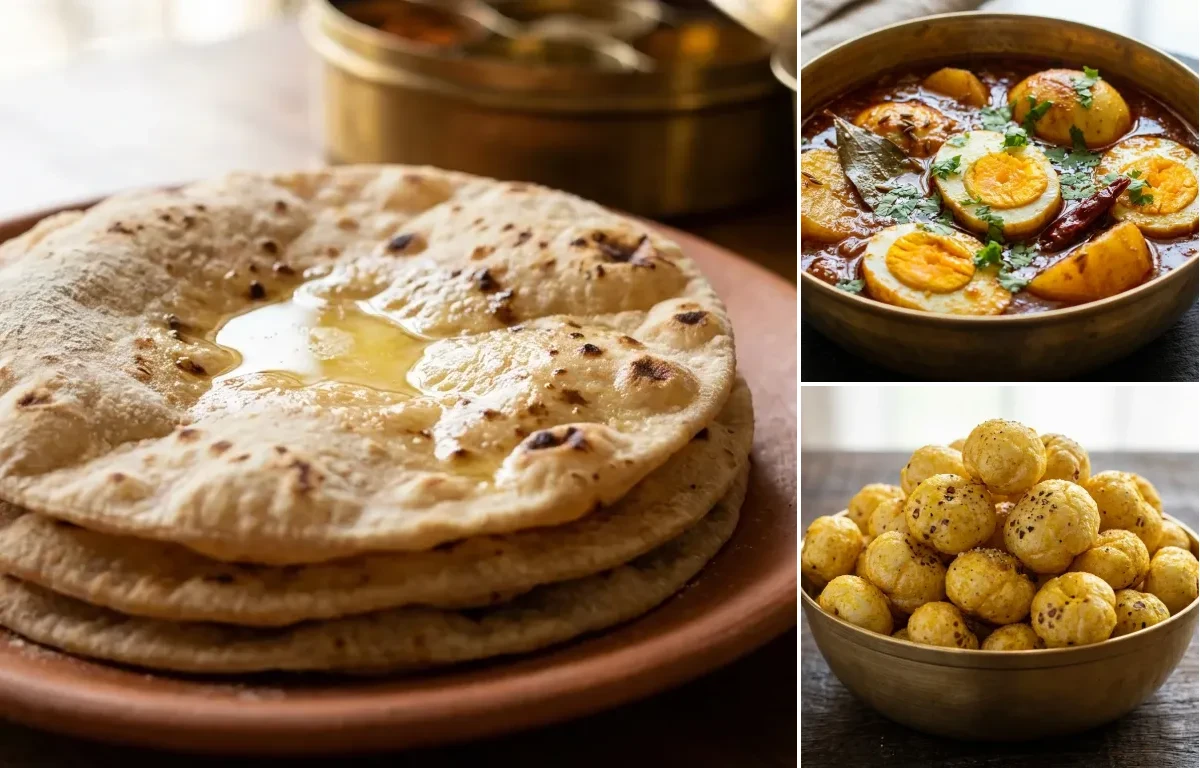 Roti with Bihari Anda Curry and Roasted Makhana