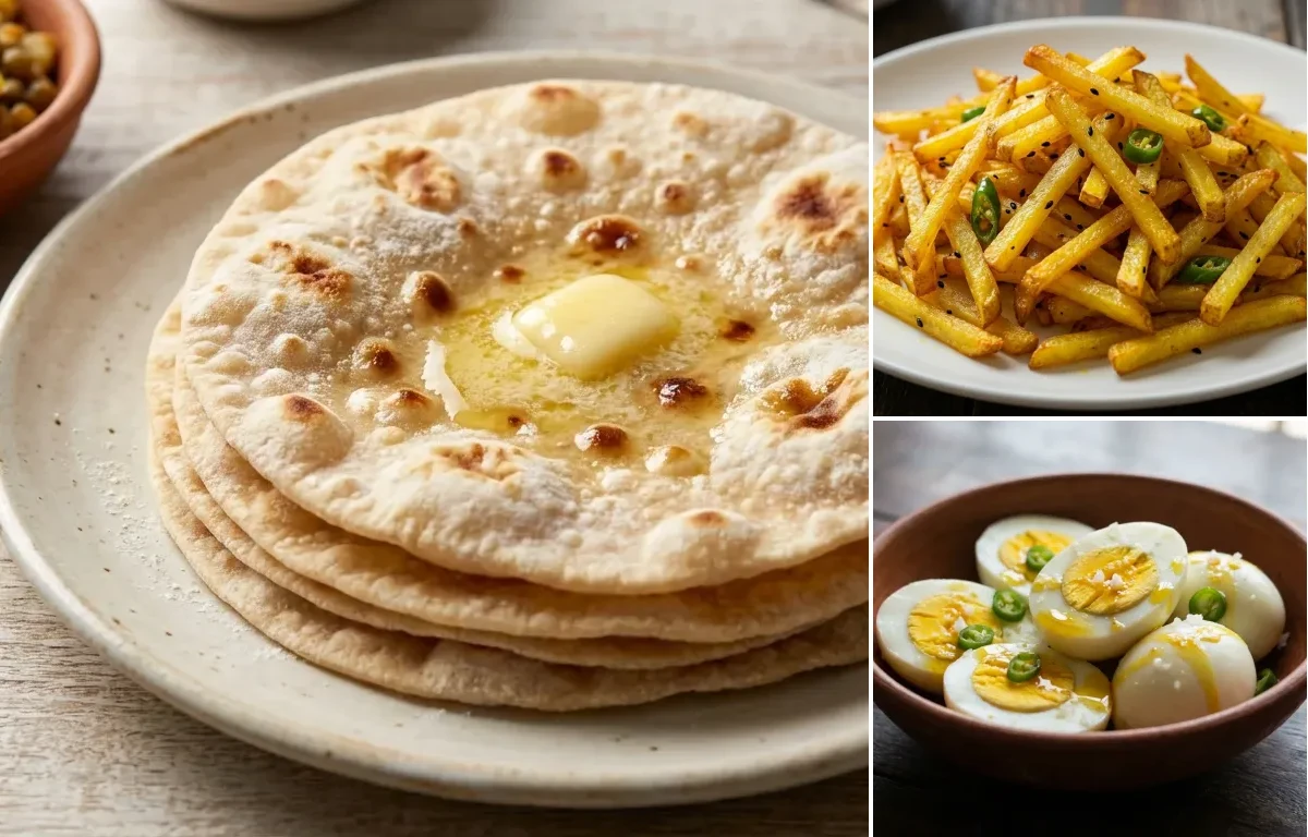 Ruti with Aloo Bhaja and Sheddho Dim