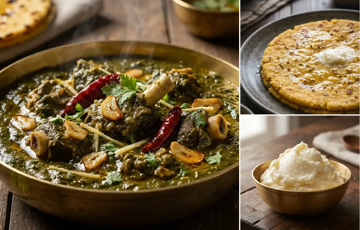 Saag Meat with Makki di Roti and White Butter