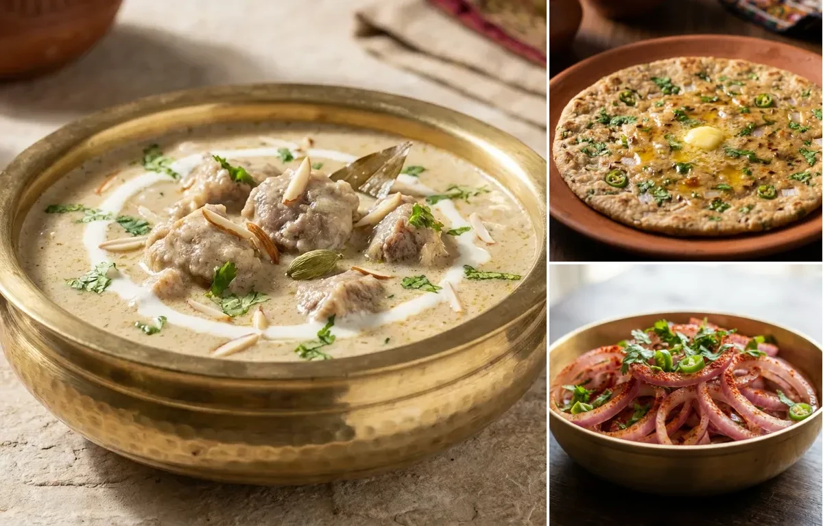 Safed Maas with Bejar ki Roti and Onion Salad