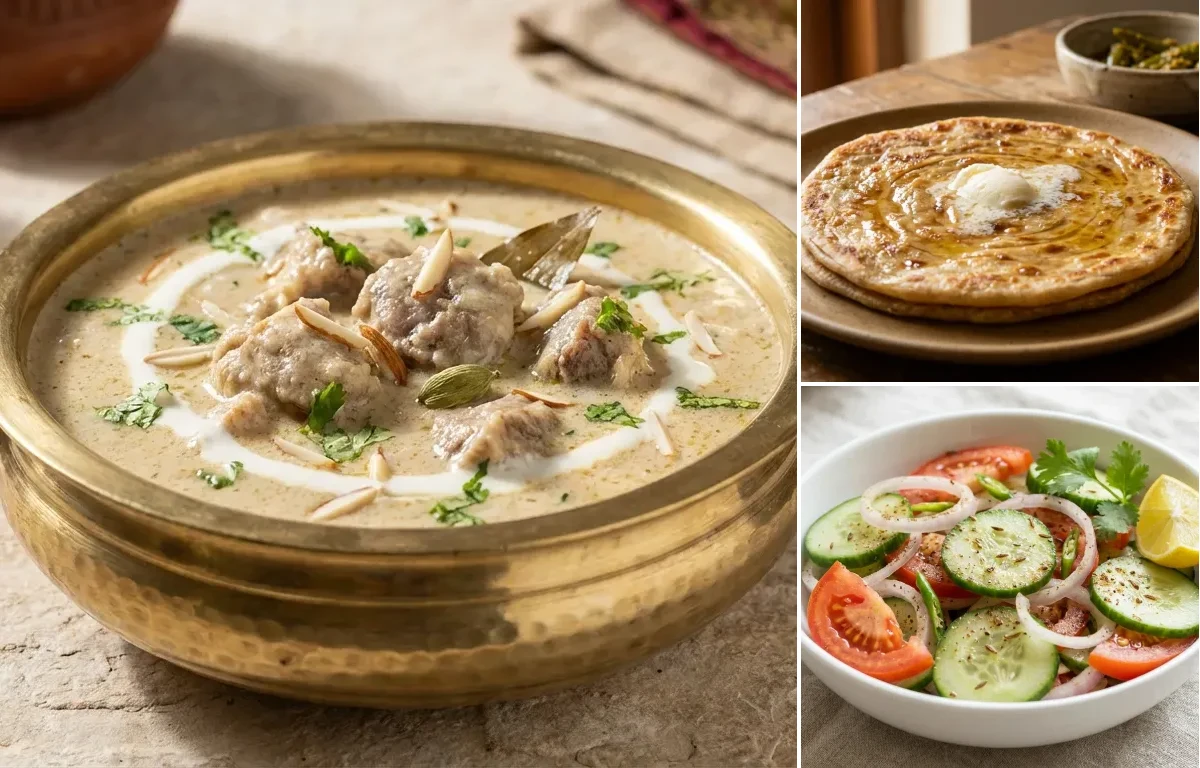 Safed Maas with Paratha and Green Salad