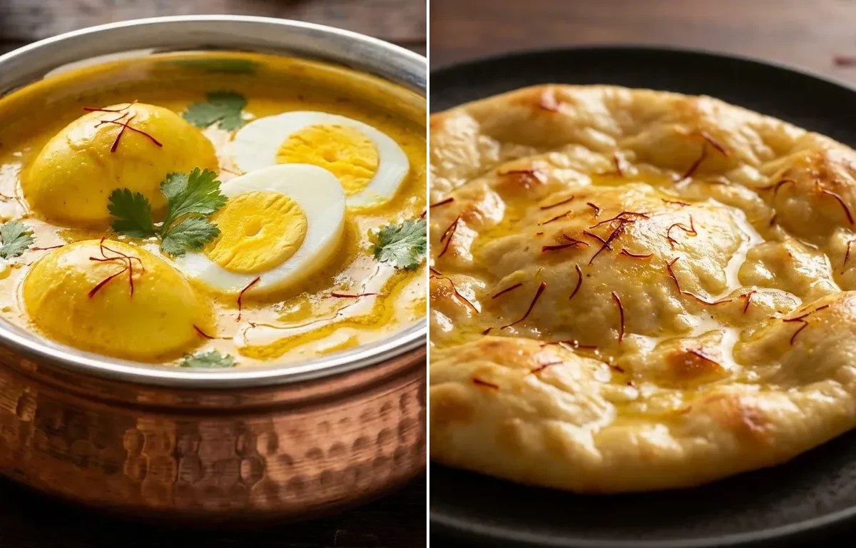 Saffron Egg Curry with Saffron Sheermal