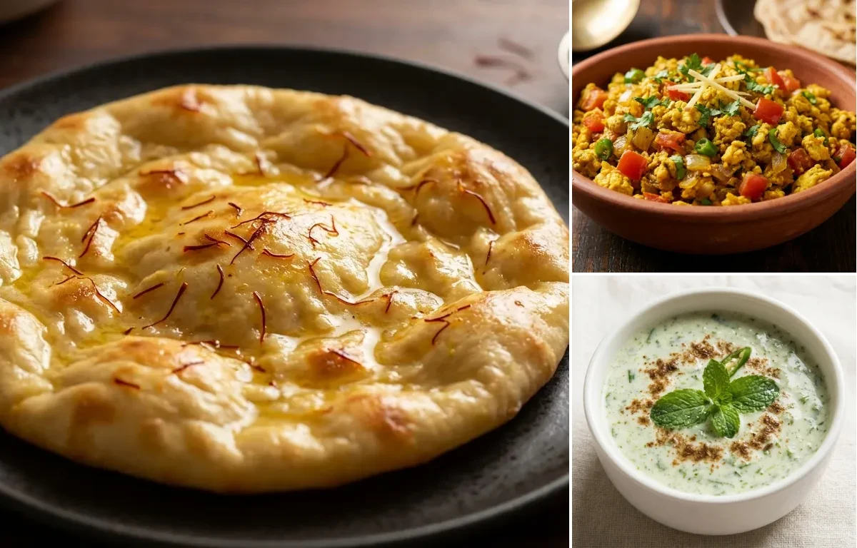Saffron Sheermal with Egg Bhurji and Mint Raita