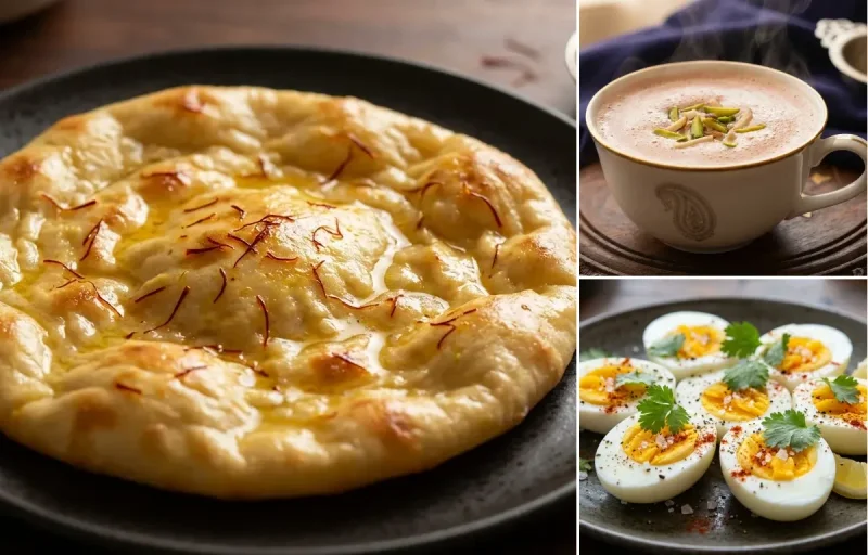 Saffron Sheermal with Noon Chai and Boiled Egg
