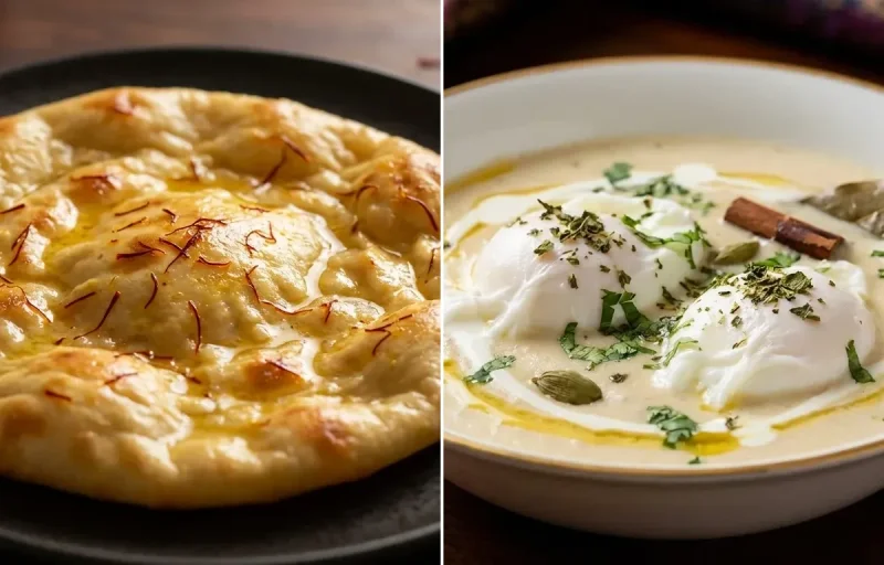 Saffron Sheermal with Poached Egg Korma