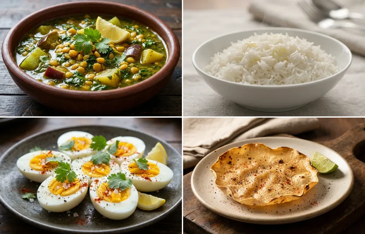 Sai Bhaji with Steamed Basmati Rice and Boiled Egg