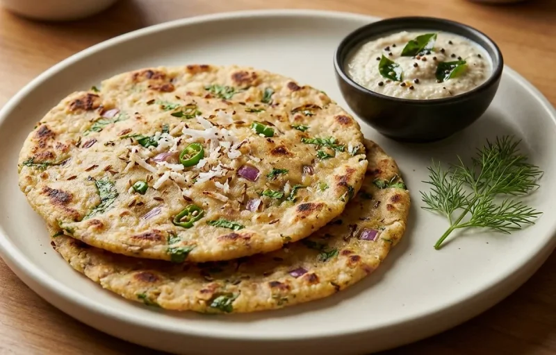 Salmon And Green Beans Plate with Akki Roti and Korean Cucumber Salad