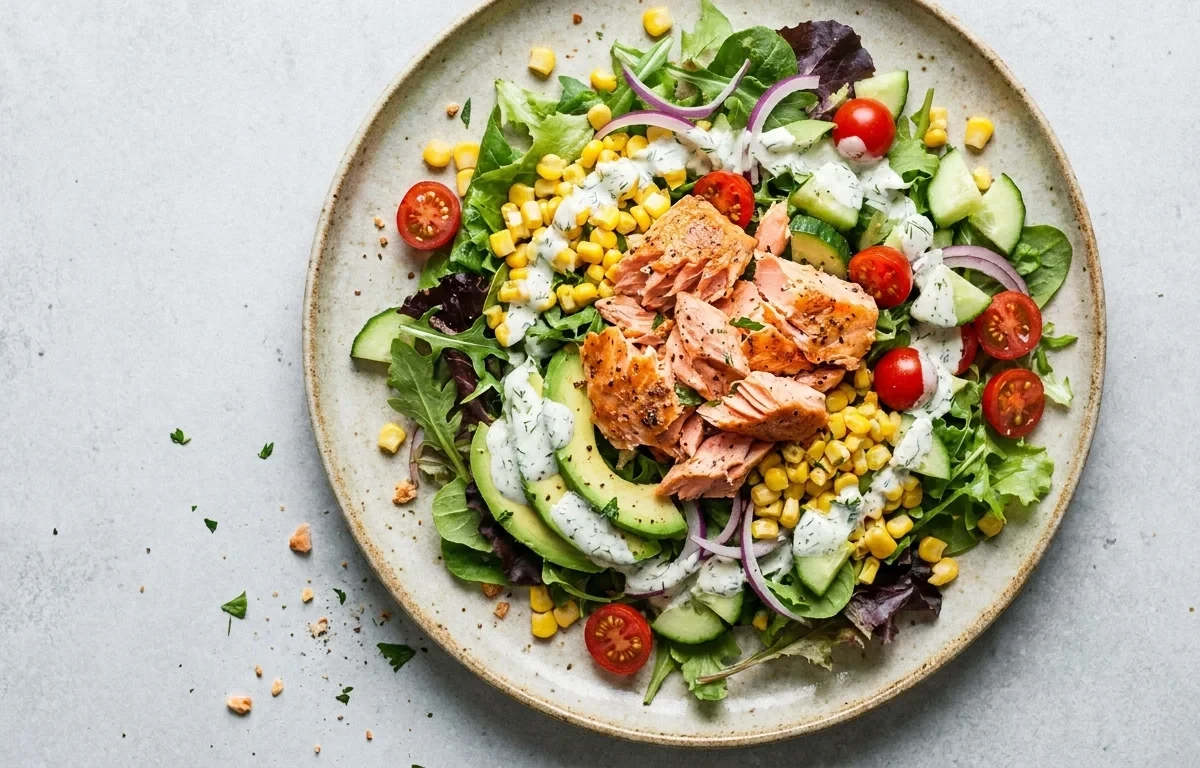 Salmon Salad with Cooked Quinoa Half Cup and Vegetable Veg Stir-Fry