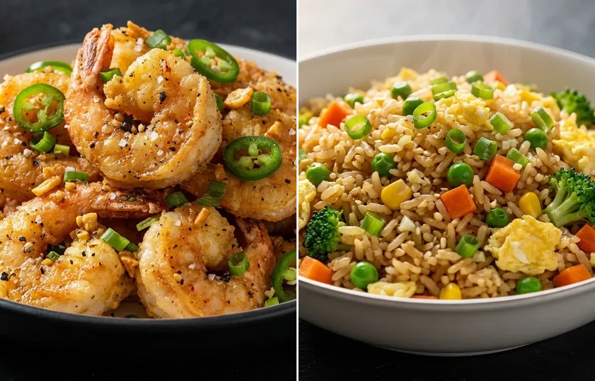 Salt and Pepper Shrimp with Vegetable Fried Rice