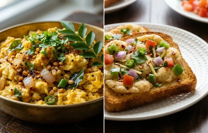 Sambar Powder Scrambled Eggs with Suji Toast