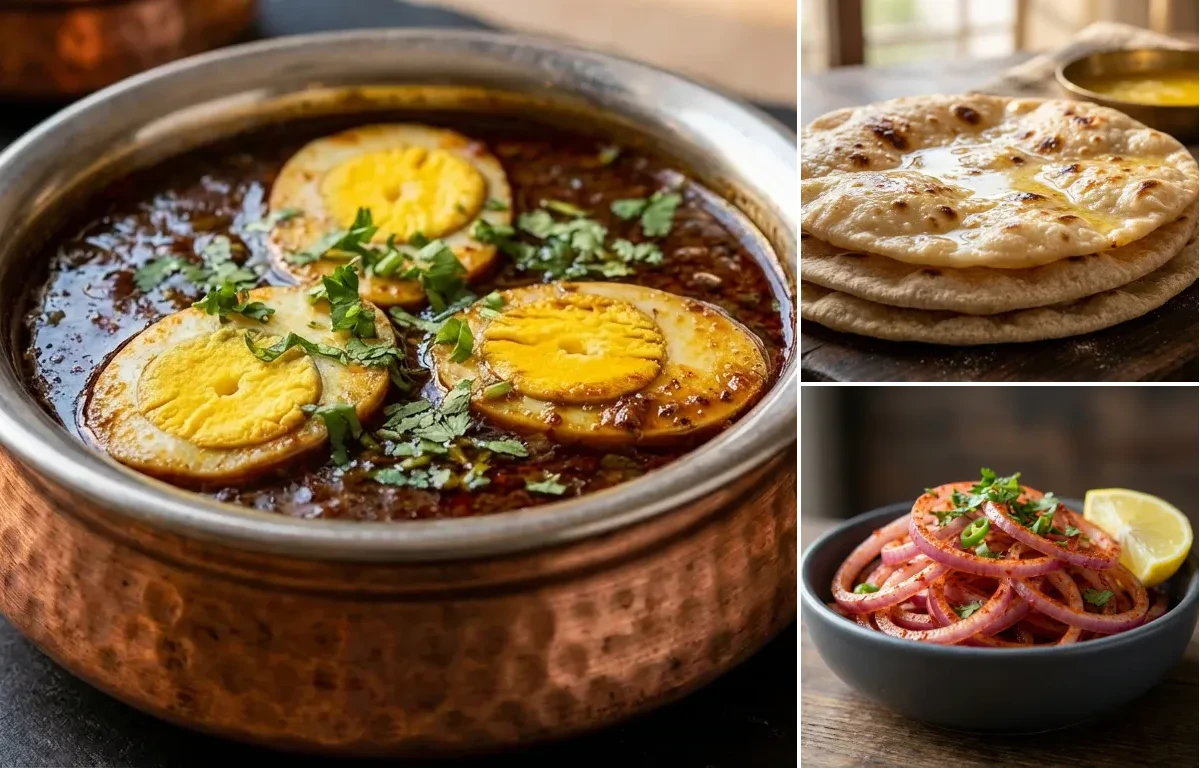 Saoji Anda Curry with Chapati and Lachha Pyaaz