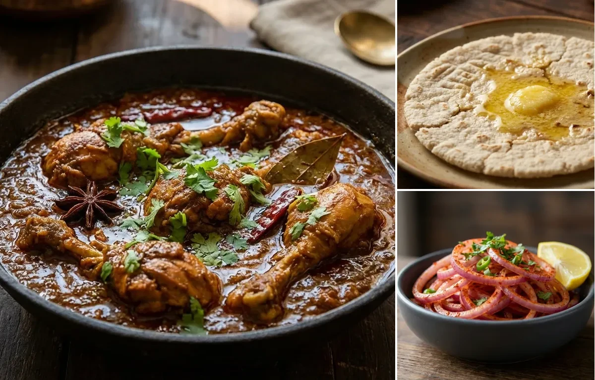 Saoji Chicken with Jowar Bhakri and Lachha Pyaaz