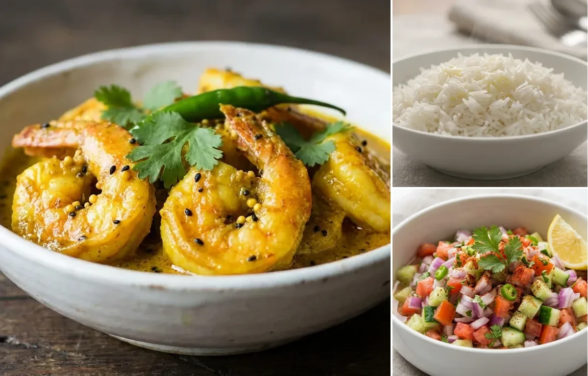 Sarso Prawns with Steamed Basmati Rice