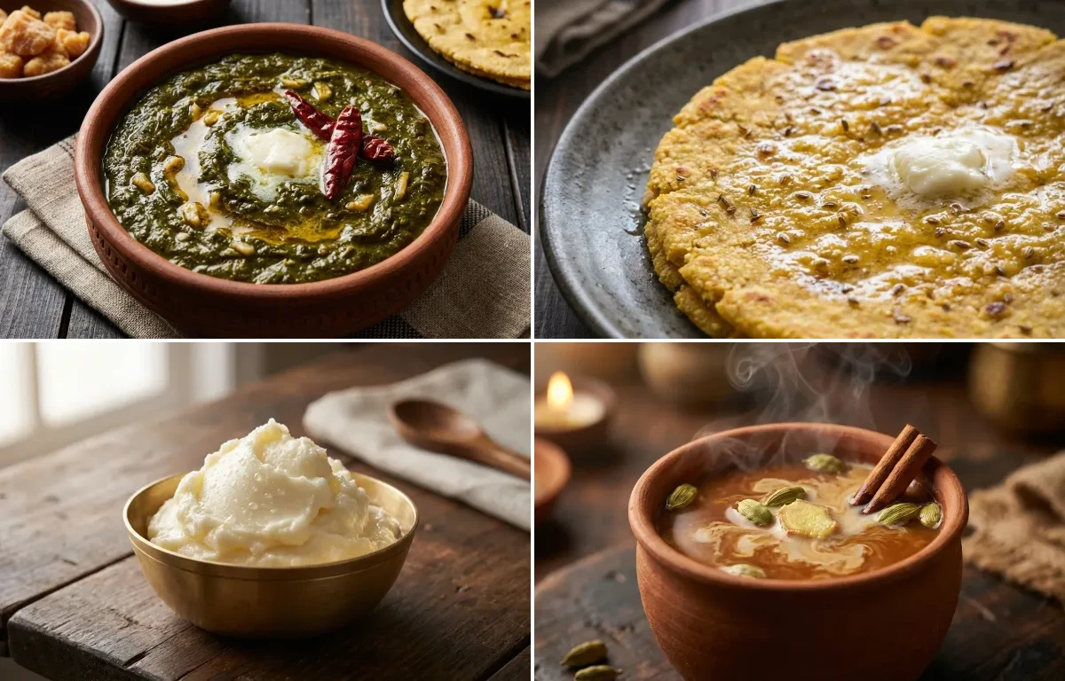 Sarson da Saag with Makki di Roti, White Butter and Gur ki Chai