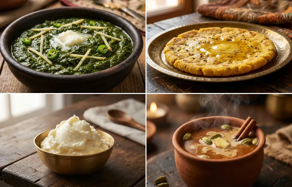 Sarson Ka Saag with Makki ki Roti, White Butter and Gur ki Chai