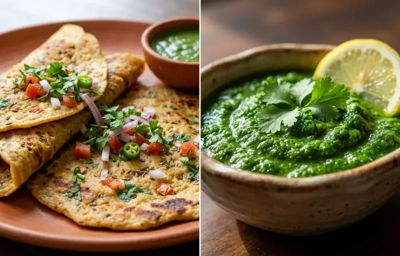Sattu Cheela with Coriander Chutney