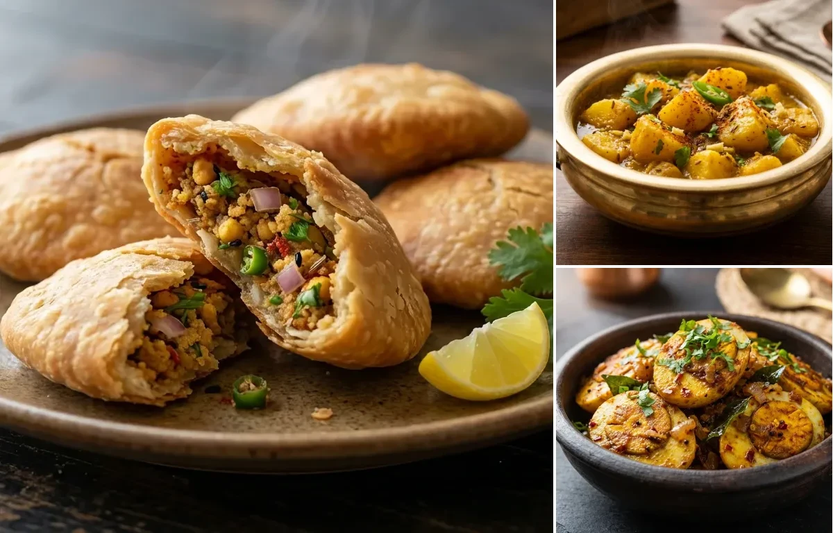 Sattu Kachori with Aloo Sabzi and Egg Fry