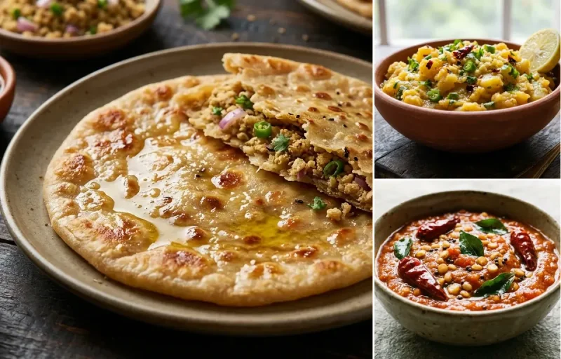 Sattu Paratha with Aloo Chokha and Tomato Chutney