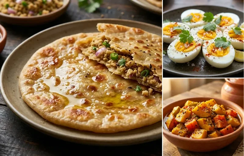 Sattu Paratha with Boiled Egg and Punjabi Mango Pickle
