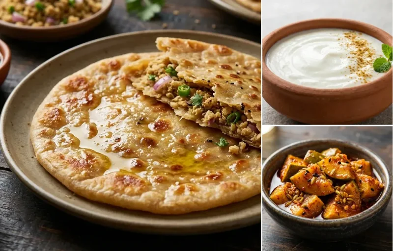 Sattu Paratha with Dahi and Aam ka Achar