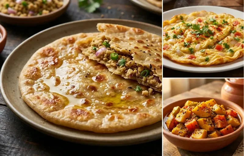Sattu Paratha with Masala Omelette and Punjabi Mango Pickle