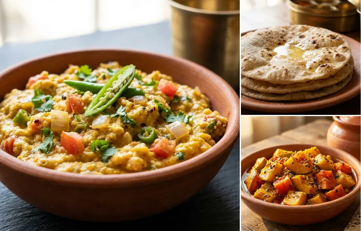 Sattu Scrambled Eggs with Roti and Punjabi Mango Pickle
