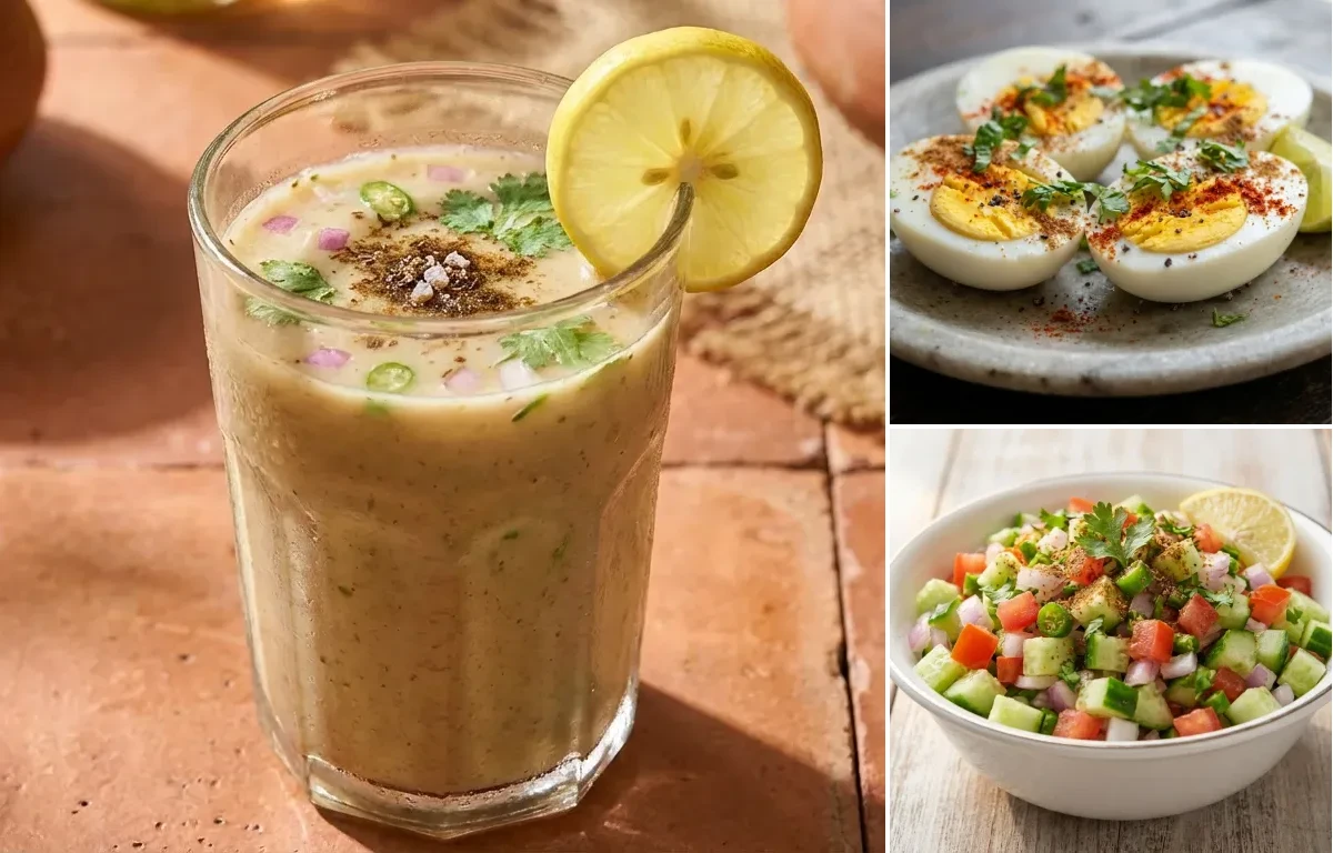 Sattu Sharbat with Boiled Eggs and Kachumber