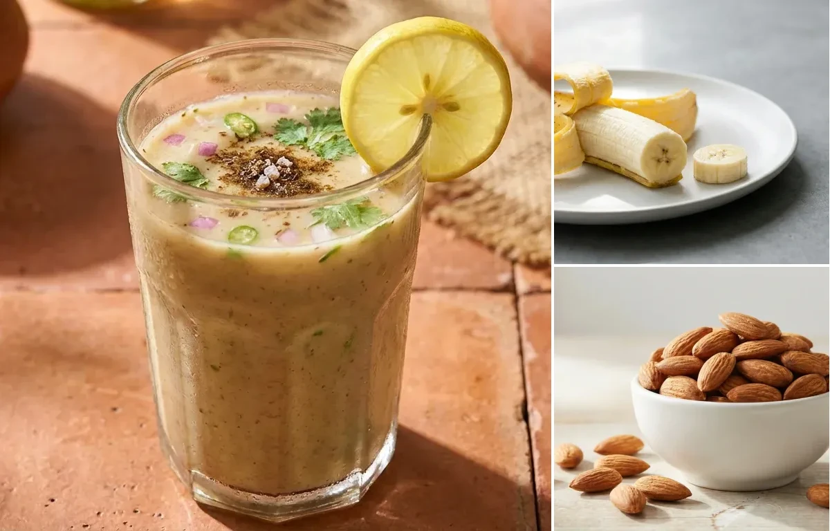 Sattu Sharbat with Banana with Handful of Almonds