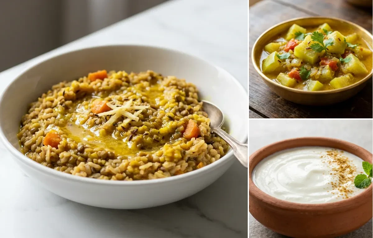 Sattvic Moong Khichdi with Lauki Sabzi with Dahi