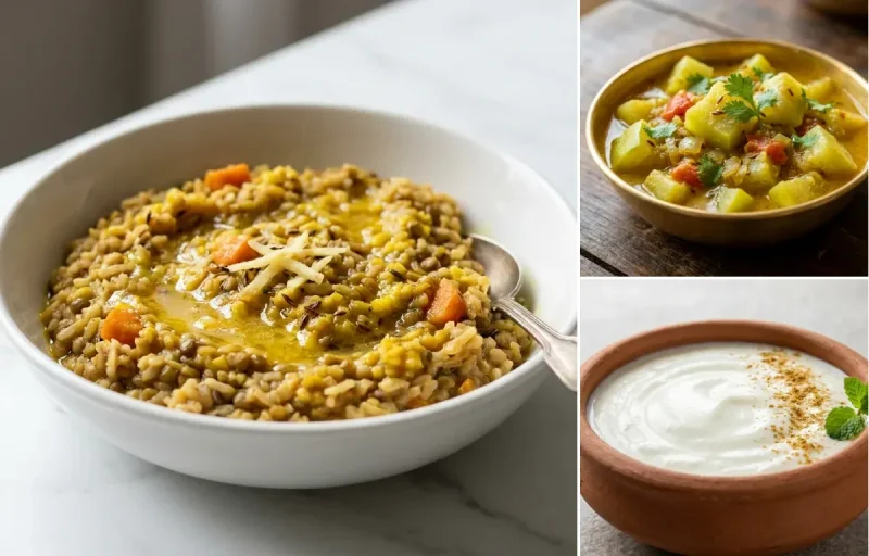 Sattvic Moong Khichdi with Lauki Sabzi with Dahi