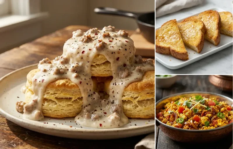 Sausage Gravy with Toast Points and Anda Bhurji