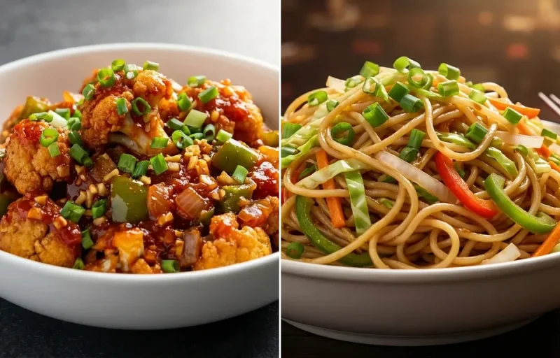 Schezwan Cauliflower with Veg Hakka Noodles