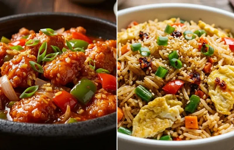 Schezwan Chicken Gravy with Egg Fried Rice