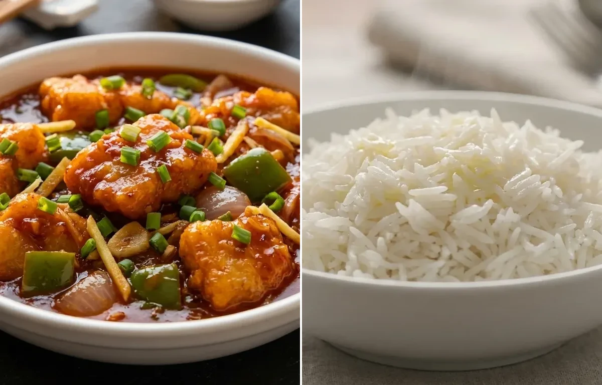 Schezwan Fish Gravy with Steamed Basmati Rice