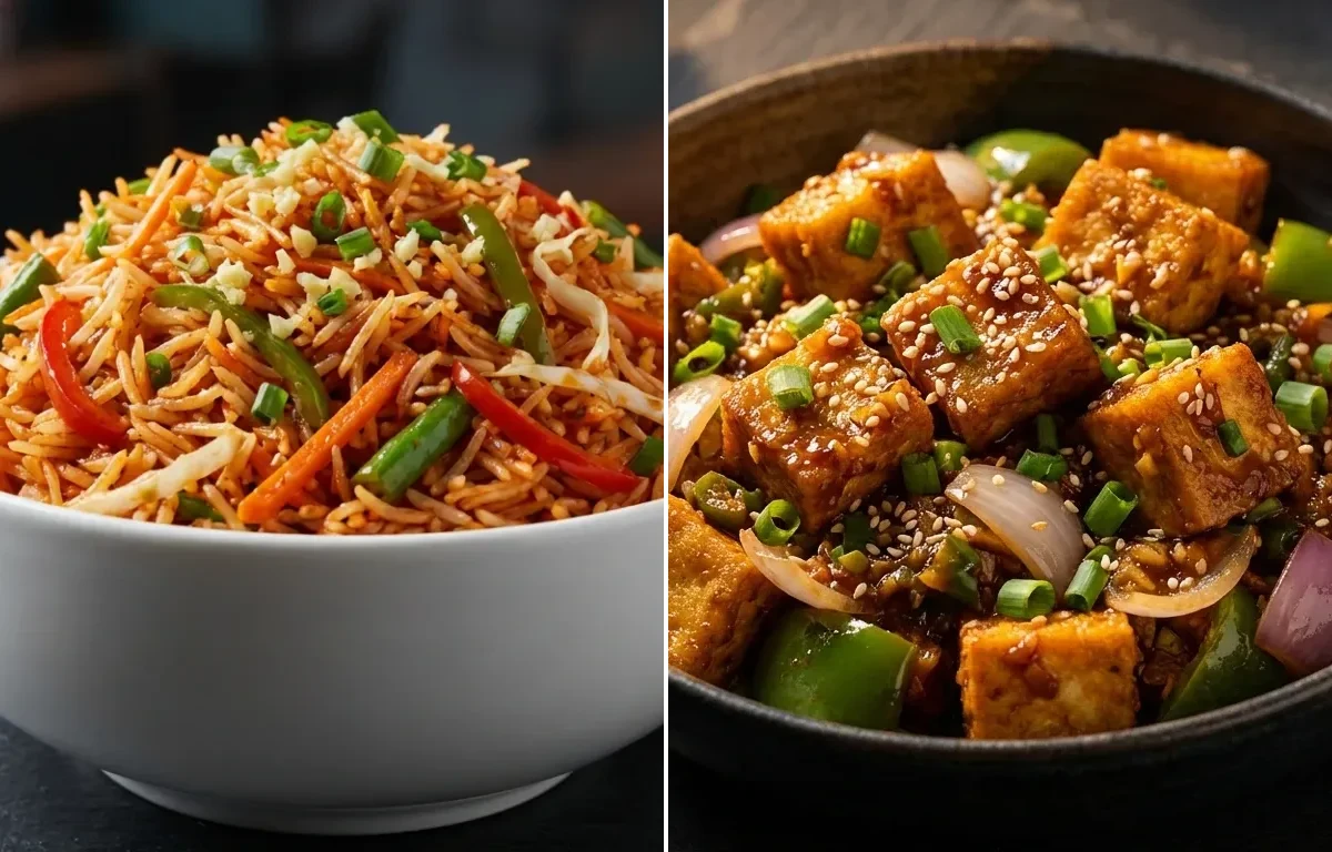 Schezwan Fried Rice with Garlic Tofu