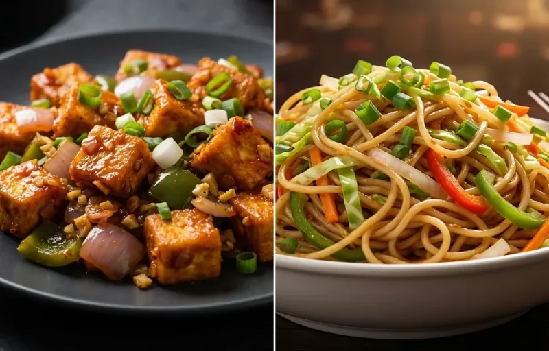 Schezwan Paneer Dry with Veg Hakka Noodles