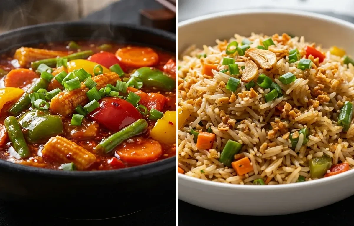 Schezwan Vegetable Gravy with Burnt Garlic Fried Rice